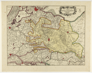 215072 Kaart van de provincie Utrecht en het aangrenzende land, met opgave van de vestingen en forten.